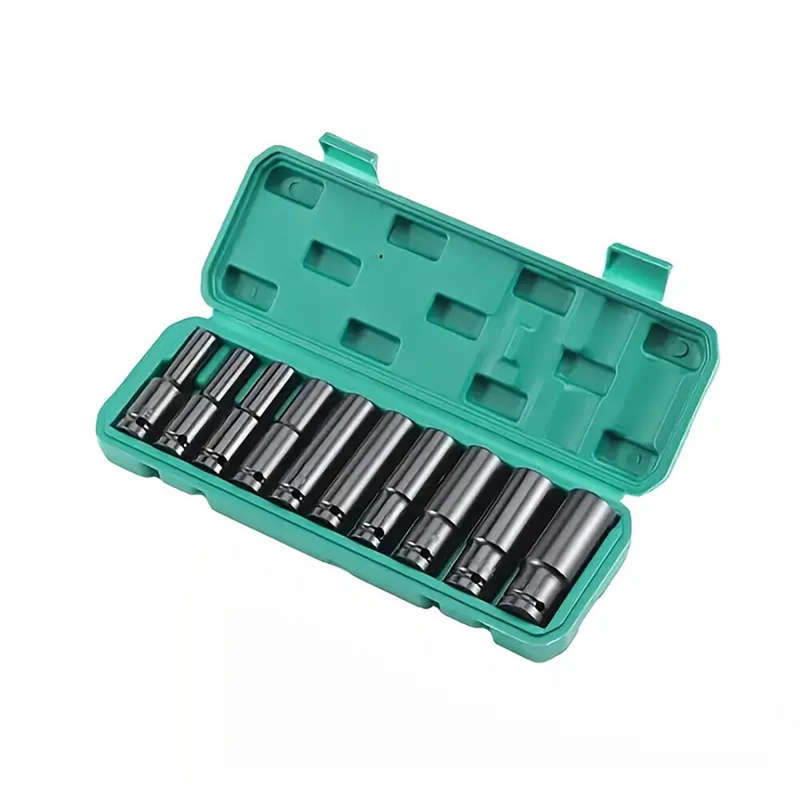 10PCS Carbon Steel 1/2 Inch Electric SleeveTool Adapter Set 8-24mm Polished Finish for Impact Wrench