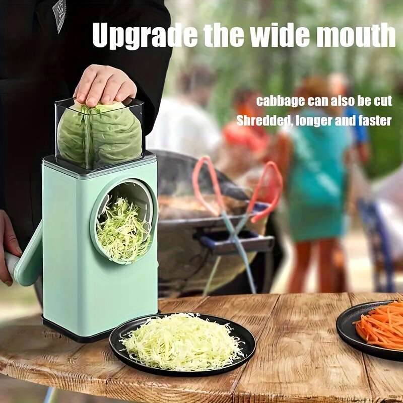 1 Set 3-in-1 Rotating Vegetable Cutter with Crank Handle Manual Garlic Shredder Multifunction Vegeta