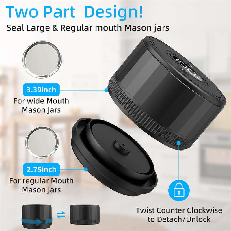 Electric Mason Jar Vacuum Sealer Kit Compatible with Wide-Mouth & Regular-Mouth Mason Jars Canning V