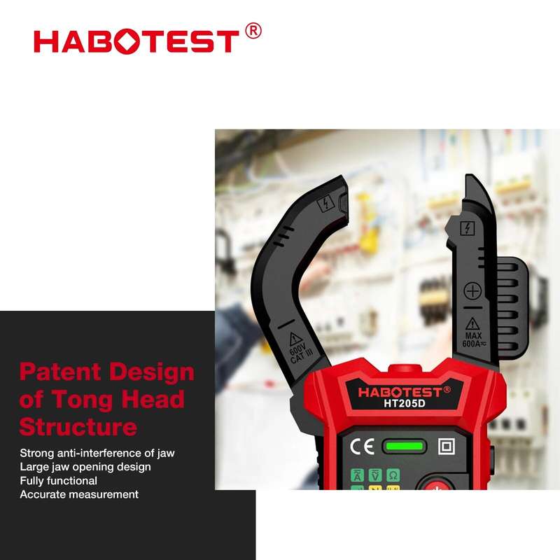 HABOTEST HT205 Inrush Clamp Meter 600A True RMS AC/DC Current Amp Meter Measures Current Voltage Tem