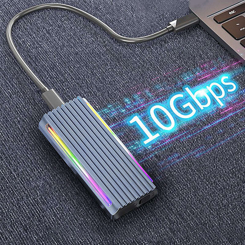 M.2 NVME/NGFF Dual Protocols SSD Case 10Gbps Type-C USB 3.1 RGB Solid State Drive Cooling Mobile Alu