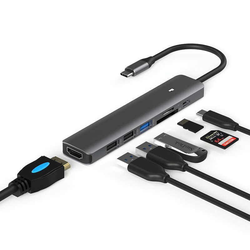 LanShuo 7 in 1 Hub Docking Station Type-C Adapter with HDMI+PD+USB3.0+USB2.0*2+SD+TF for PC Laptop M