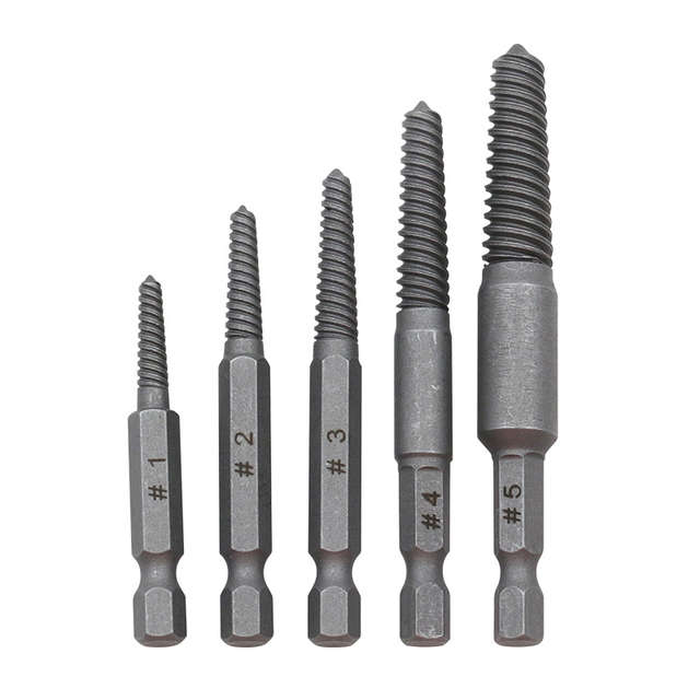 5 Pack Screw Extractor Center Bit Guide for Broken Bolt Puller Hex Handle and 1 Wrench for Broken Ha
