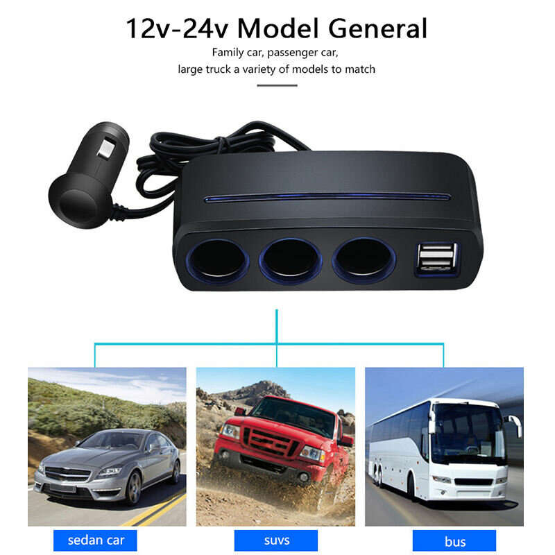 Car Mobile Phone Universal Charger Double Head Usb Port Car One Tow Two Split Lighter Plug 3 Holes