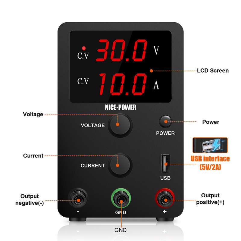 NICE-POWER R-SPS 3010 Precision Power Supply 0-30V 0-10A LED Display USB 5V2A Portable Design Overlo