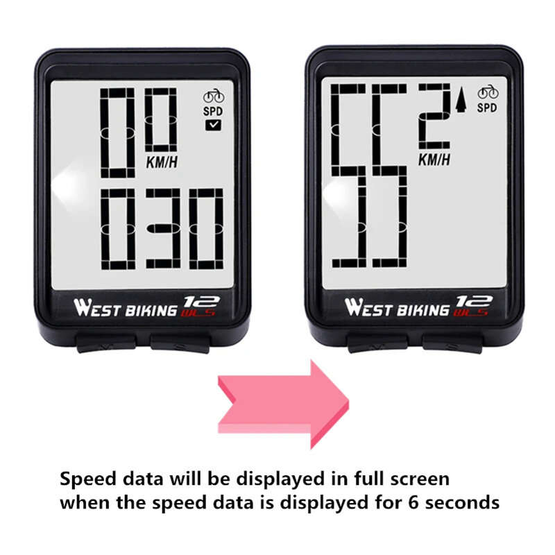 WEST BIKING Smart Bike Computer 2.16 inch LED Digital Display Wireless Sensor Speed Accurate Data Re