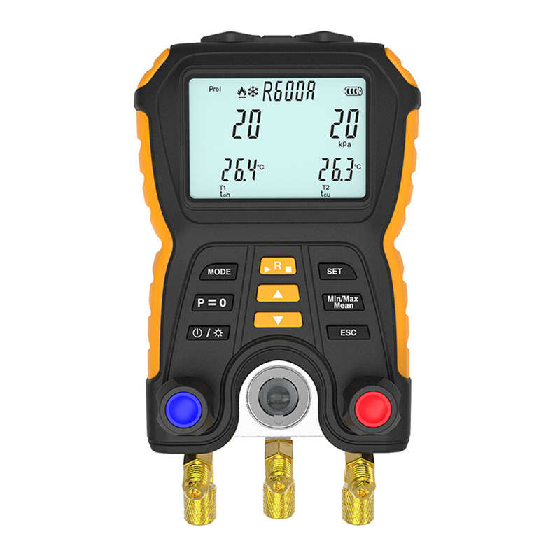 HTI Digital Pressure Gauge HT-750 Electronic Manifold Instrument Refrigeration Pressure Meter Temper