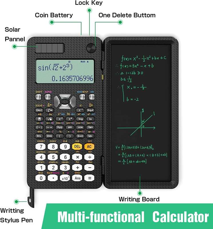 NEWYES 991ES 6.5 Inches Scientific Calculator with LCD Writing Tablet and 417 Functions Solar Energy