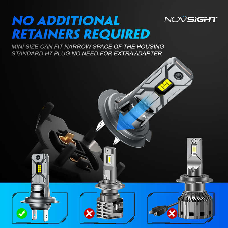 NOVSIGHT N64 Pair 6500K Car LED Headlight Bulbs H7 6000LM/Pair LED Headlamp IP68 Waterproof for Car