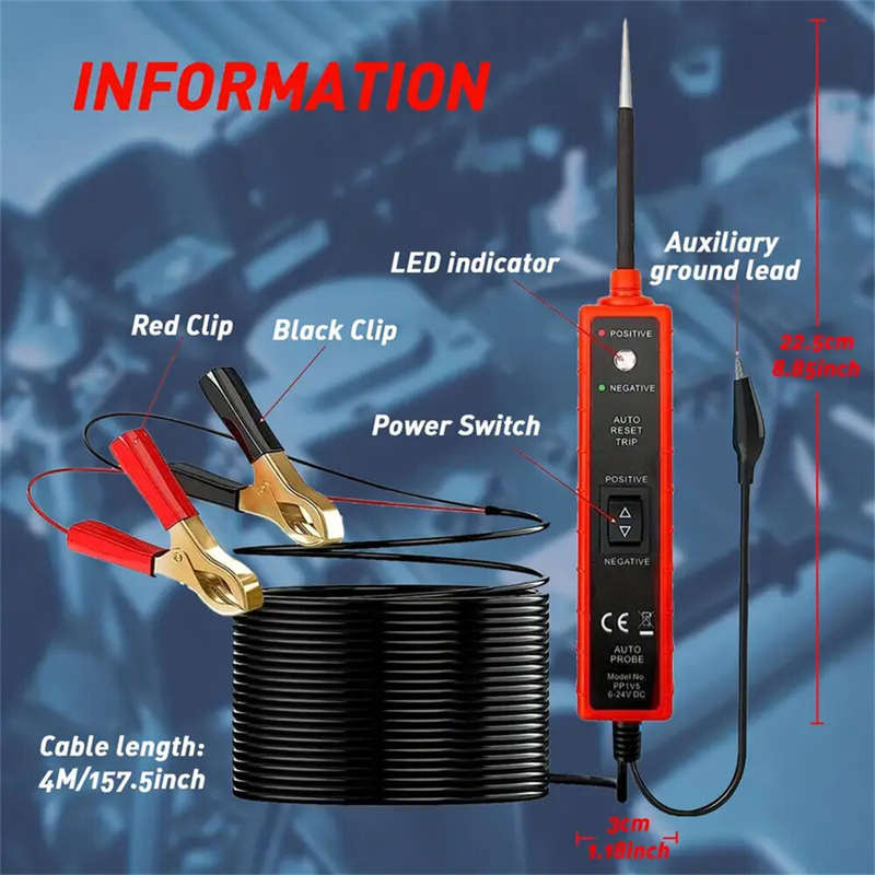 Power Probe Tester Circuit 6-24V DC Test Light Short Circuit Automotive Component Electrical Polarit
