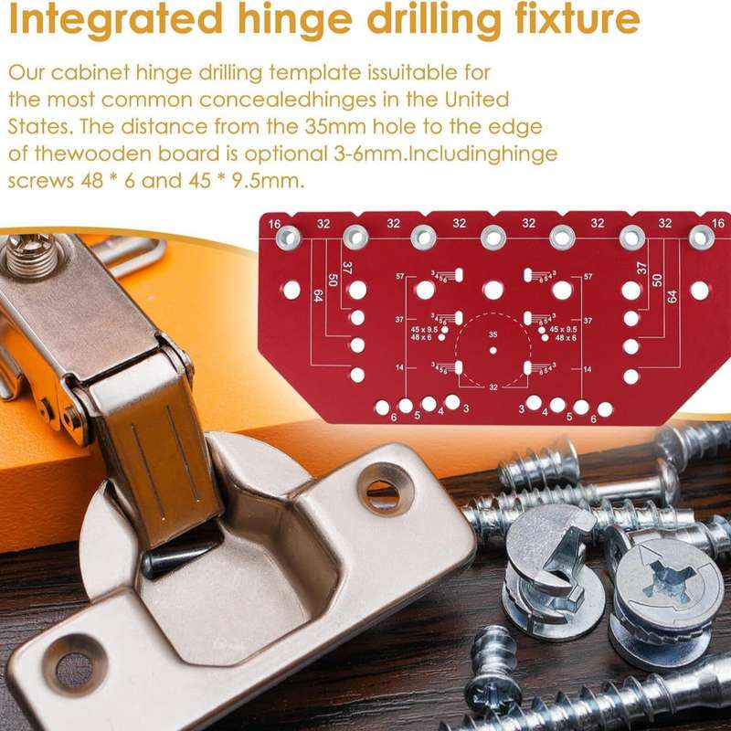 Shelf Pin Jig and Hinge Jig Two-In-One Aluminum Alloy 1/4in and 5mm Drill Bits All-Metal Cabinet Har