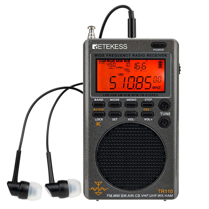 Retekes TR110 Radio Portable SSB Shortwave Radio FM/MW/SW/LSB/AIR/CB/VHF/UHF Full Band NOAA Alert Di