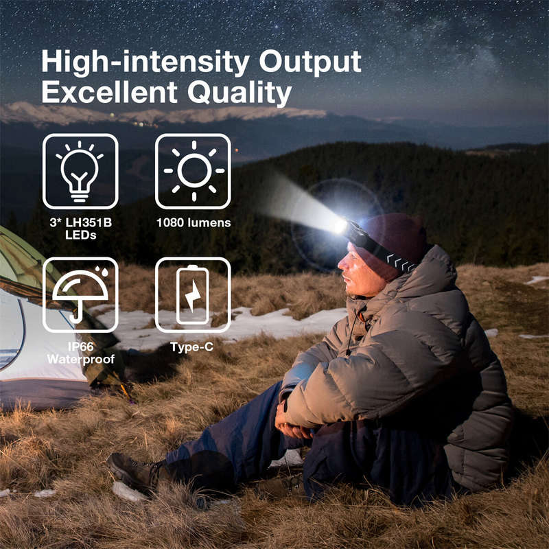 Astrolux HS03 3* LH351B Powerful LED Headlamp 1080LM Headlight Type-C Rechargeable with 18650 Batter