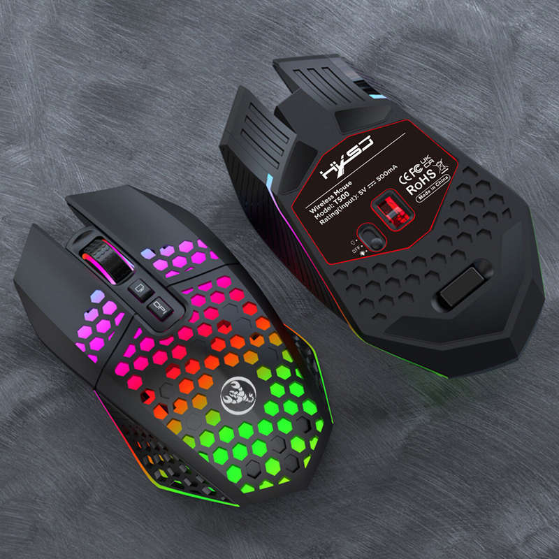 HXSJ T500 2.4G Wireless Mouse RGB 800-1600DPI Type-C Rechargeable Mute Gamer Mice for PC Laptop Comp