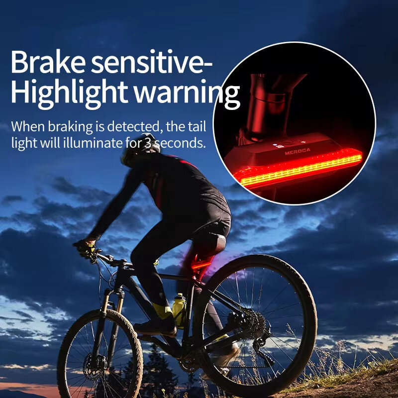 MEROCA Super V Smart Brake Sensing Bike Taillight 500mAh Battery 6 Lighting Modes IPX5 Waterproof Ty