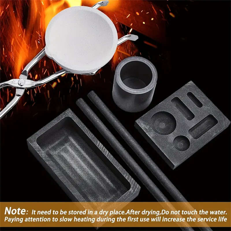 High Purity Graphite Crucible Kit 7-Piece Metal Casting Molds Set for Gold Silver Copper Melting Non