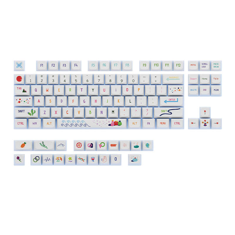 123 Keys Summer Painting Keycap Set XDA Profile Sublimation PBT Custom Keycaps for Mechanical Keyboa