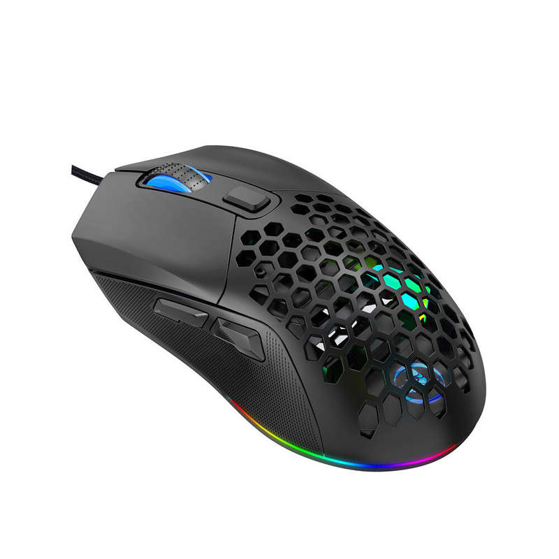 HXSJ X300 Wired Mouse 1200-7200DPI Adjustable 6-key Macro Programming Mice with RGB Backlit Swap Bac