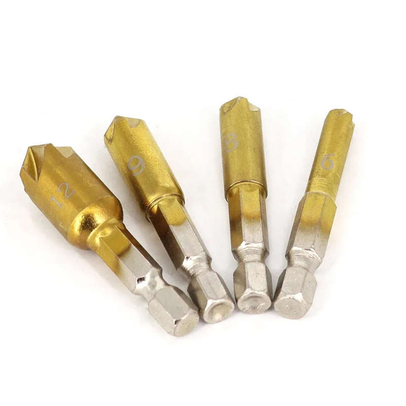 6Pcs HSS 1/4" Hex Shank Chamfer Countersink Chamfer Drill Bit 90 Degree Wood Chamfering Cutter 6mm-1