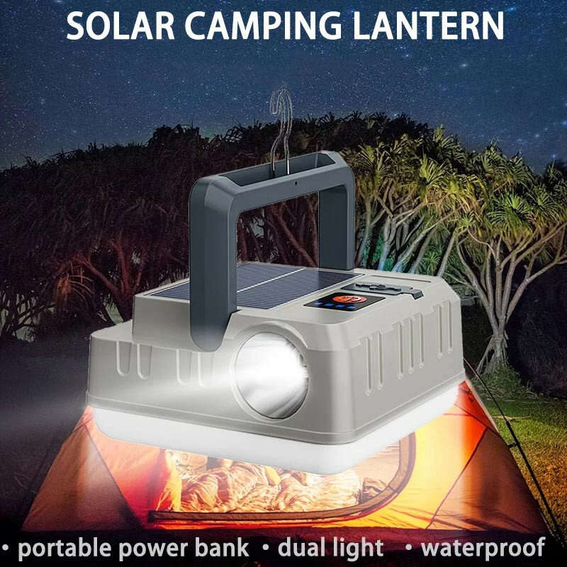 Solar Camping Lantern Flashlights USB Rechargeable Hanging Power Bank Waterproof Lights for Camping