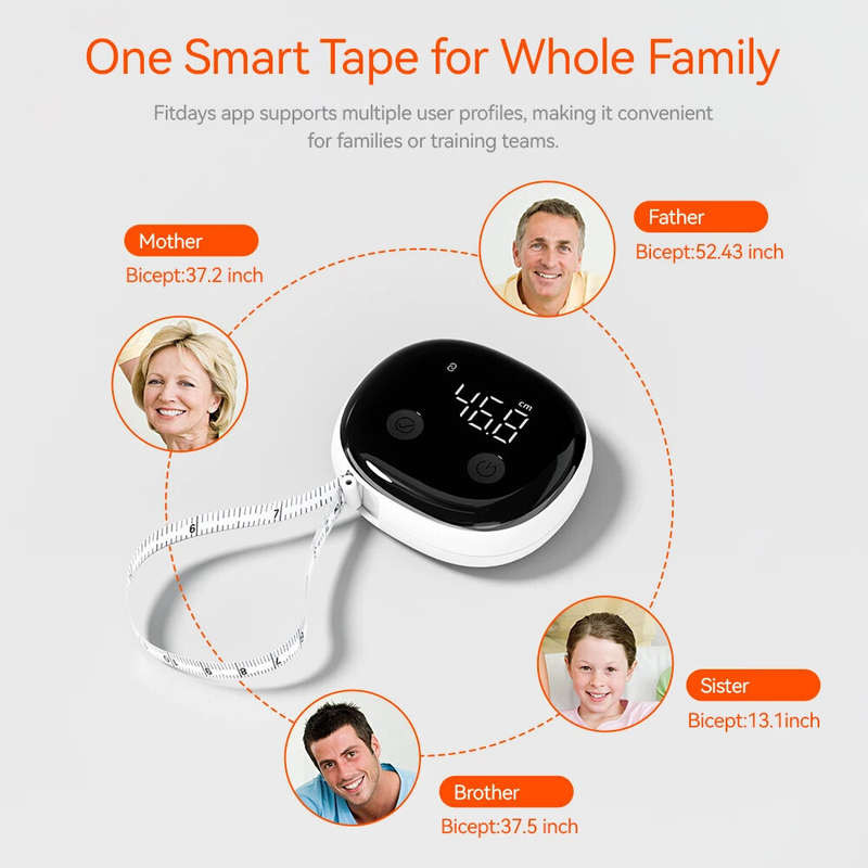 Smart Digital Measuring Tape Accurate 0.1 cm/inch LED Display Rechargeable Type-C Battery Fitness Ap
