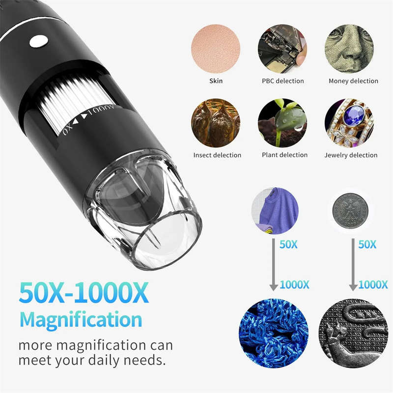 3-in-1 50X-1600X Portable Digital Microscope HD USB 8 LED Microscope for Android PC
