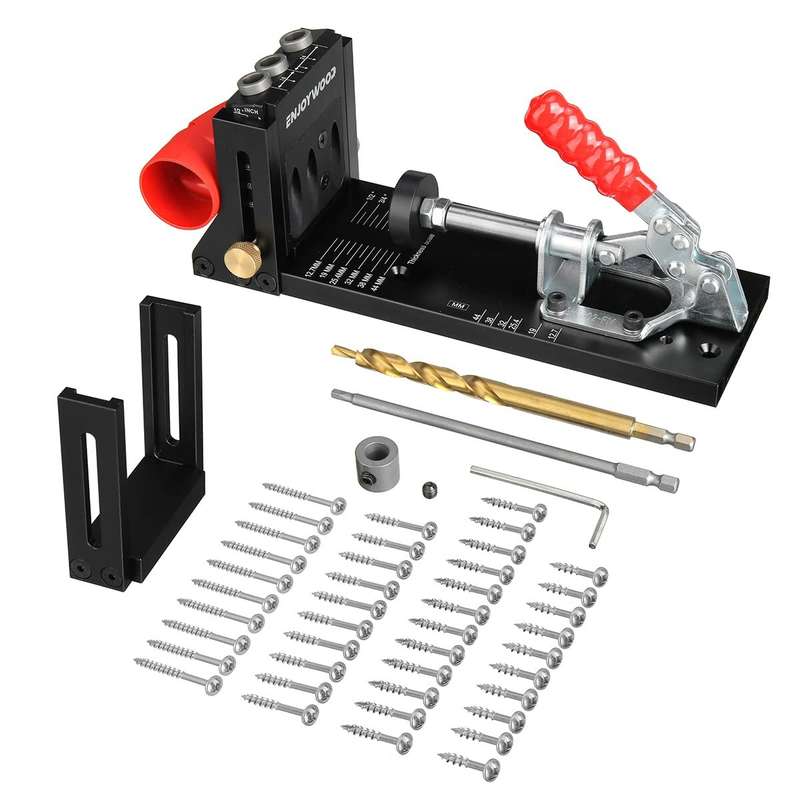 ENJOYWOOD XK4S PRO Pocket Hole Jig with Stabilizing Bar Stop Block Aluminum Alloy Woodworking Drill