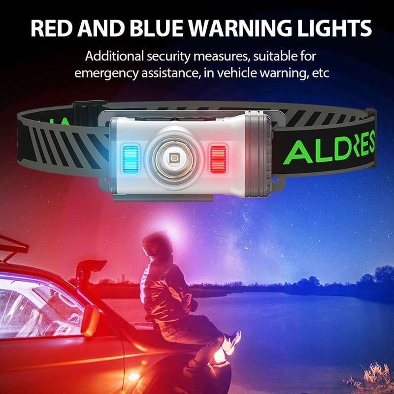 Motion Sensor Smart LED Headlamp Rechargeable Flashlight Red and Blue Warning Headlight Portable Cli