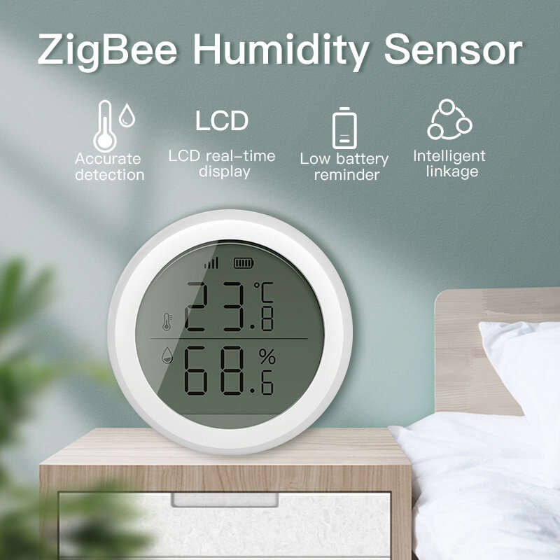 RSH Tuya Smart ZigBee3.0 Thermometer Home Indoor Temperature and Humidity Sensor with LCD Display Sm