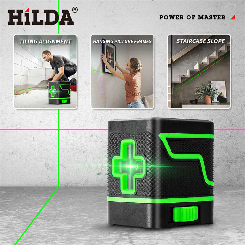 HILDA Laser Level 2 Lines Green Light Mini Self-Leveling Horizontal And Vertical Cross Super Powerfu