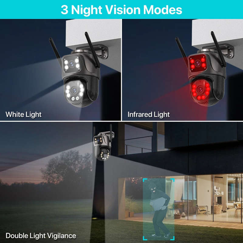 6MP HD Dual Lens Wifi IP Camera PTZ Outdoor AI Tracking Two Way Audio Night Vision Full Color Camera