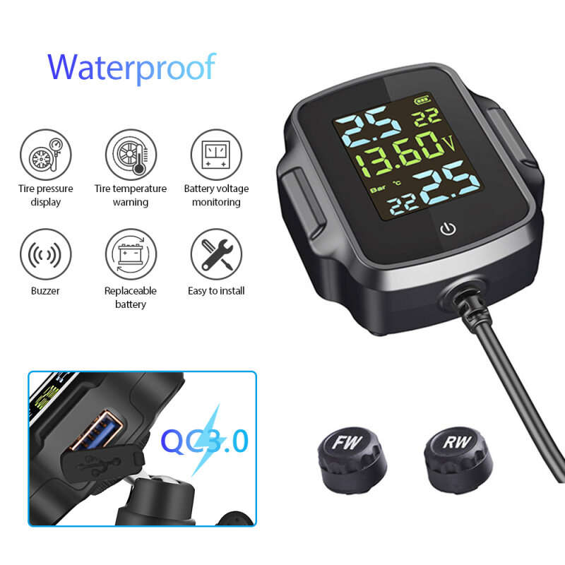 Motorcycle TPMS With QC 3.0 Fast Charging USB Output Motorbike Tire Pressure Monitoring System Tyre