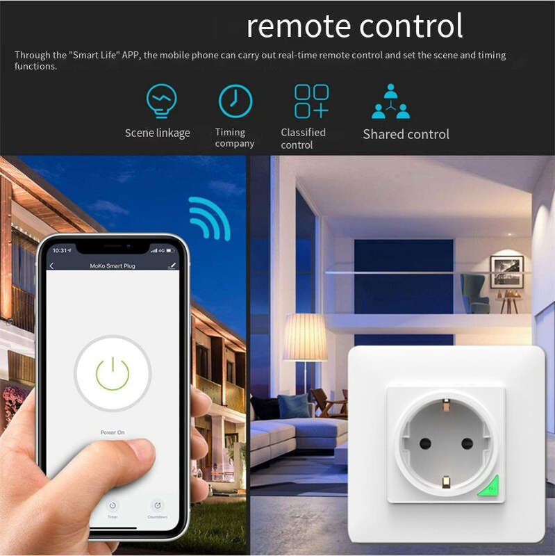 Tuya 16A WiFi Smart EU Wall Socket Power Monitoring Outlet Timing Function APP Remote Control Voice