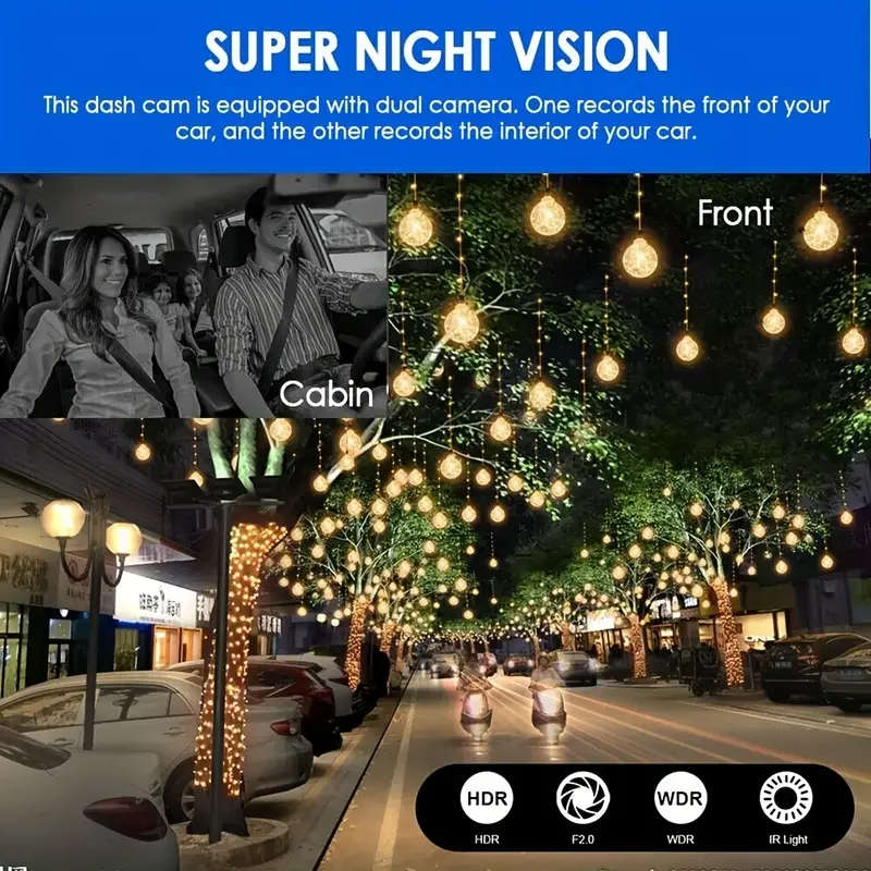 1080P Car Dual Lens Dash Cam Front And Inside Camera with IR Night Vision Loop Recording Wide Angle