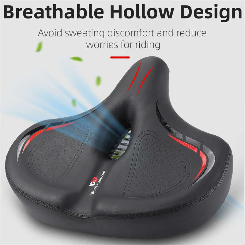 WEST BIKING Oversized MTB Bike Saddle Shock Absorbing Breathable Cycling Seat Widen Thicken Universa