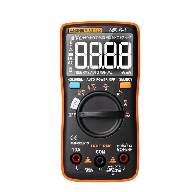ANENG AN113D Intelligent Auto Measure True- RMS Digital Multimeter 6000 Counts Resistance Diode Cont