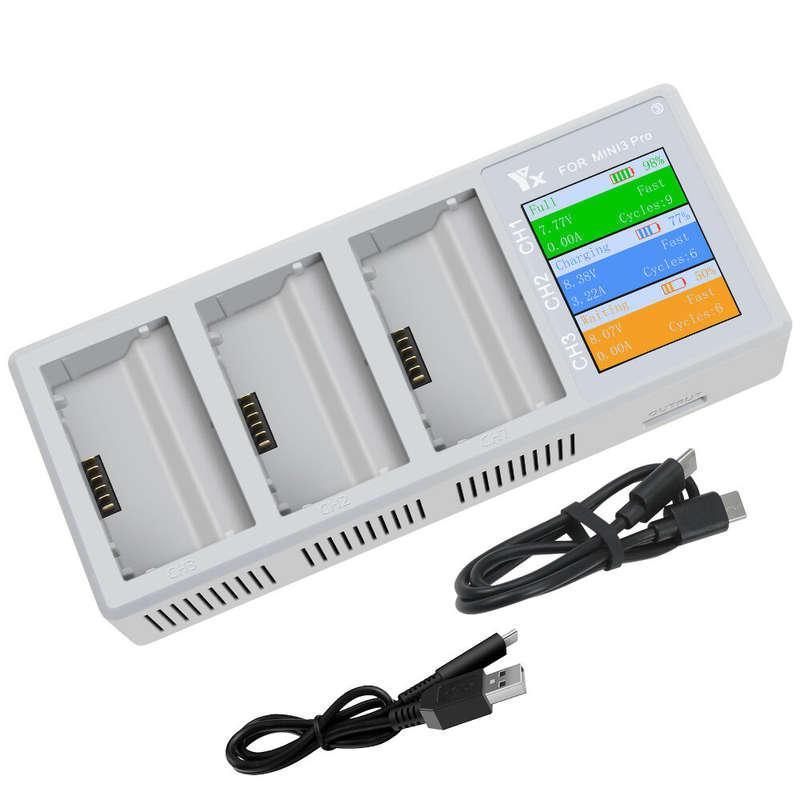 YX 3-in-1 Intelligent Fast Charging Hub Screen Digital Display Batteries Charger USB Housekeeper for