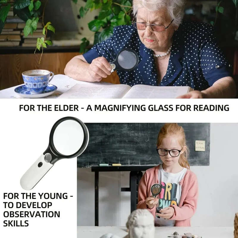 3X 45X Mini Handheld Magnifier Dual Lens 3 LED Light Magnifying Glass Effective Lens Diameter 75MM a