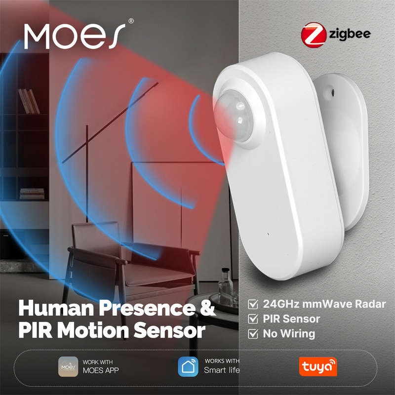 MOES Tuya ZigBe Smart Radar 24GHz mmWave Wireless Human Presence PIR Sensor App Remote Monitoring Mo