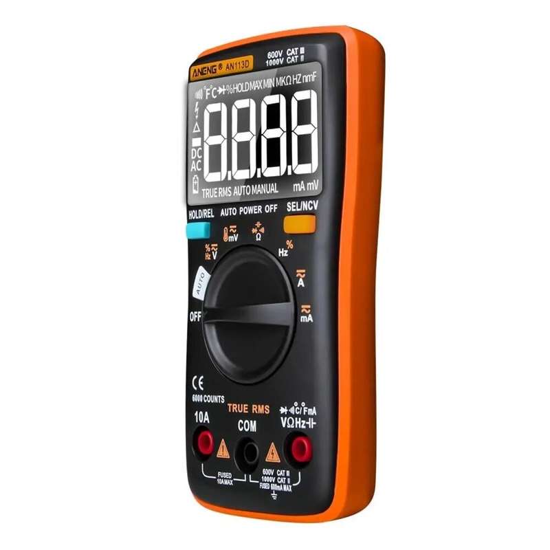 ANENG AN113D Intelligent Auto Measure True- RMS Digital Multimeter 6000 Counts Resistance Diode Cont