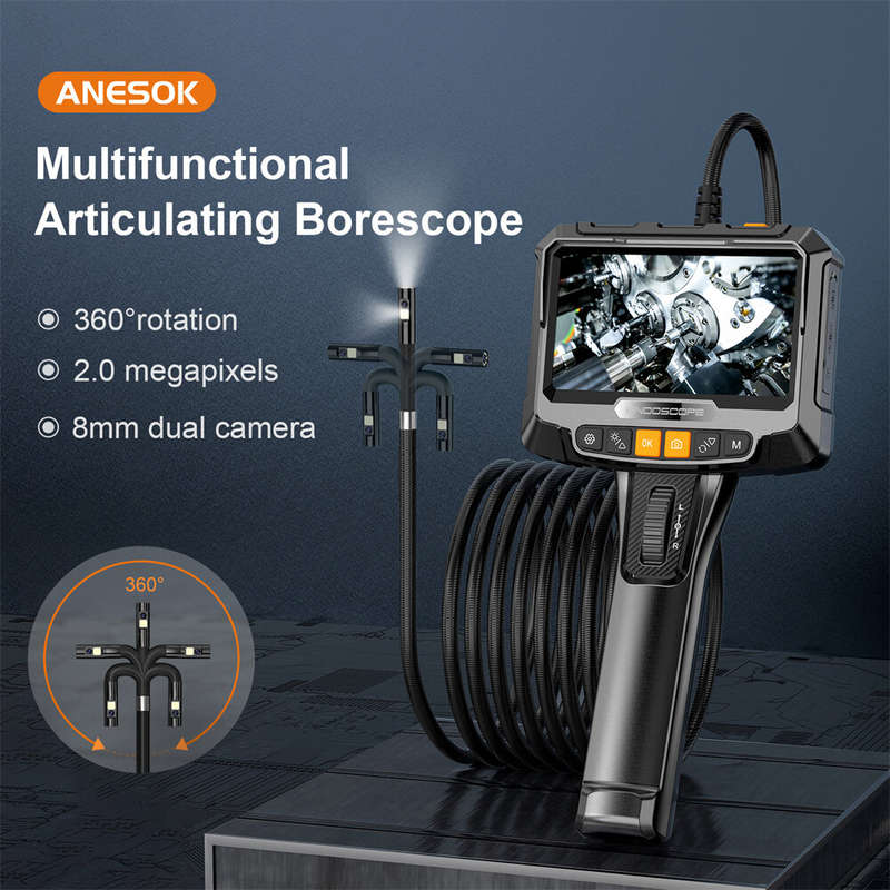 S10 Articulating Borescope Camera with Light, Two-Way Articulated Endoscope Inspection Camera with 8