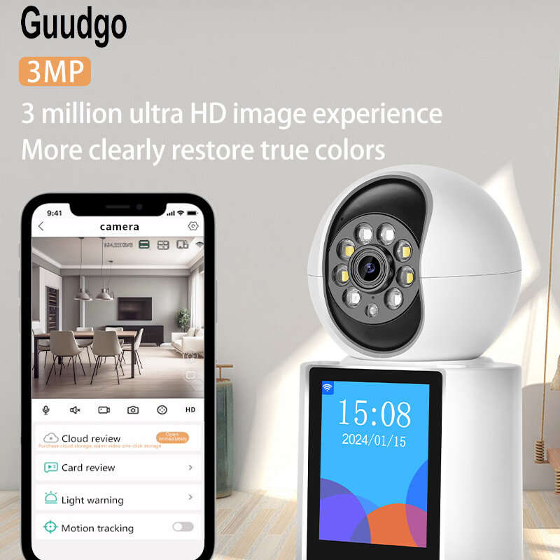 Guudgo 3MP 2.8 Inch IPS Screen Video Calling Camera Wireless PTZ IP Dome Camera Night Vision Humanoi