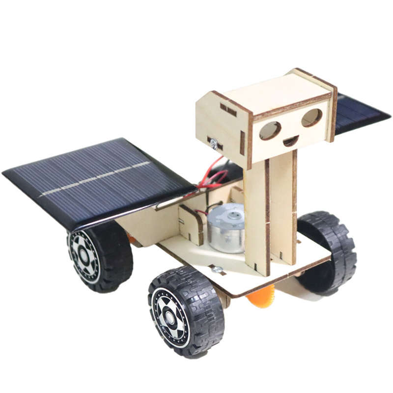 DIY Solar Lunar Rover Car Educational Toy Wooden Kit Solar-Energy Powered Kids Students Children Sci