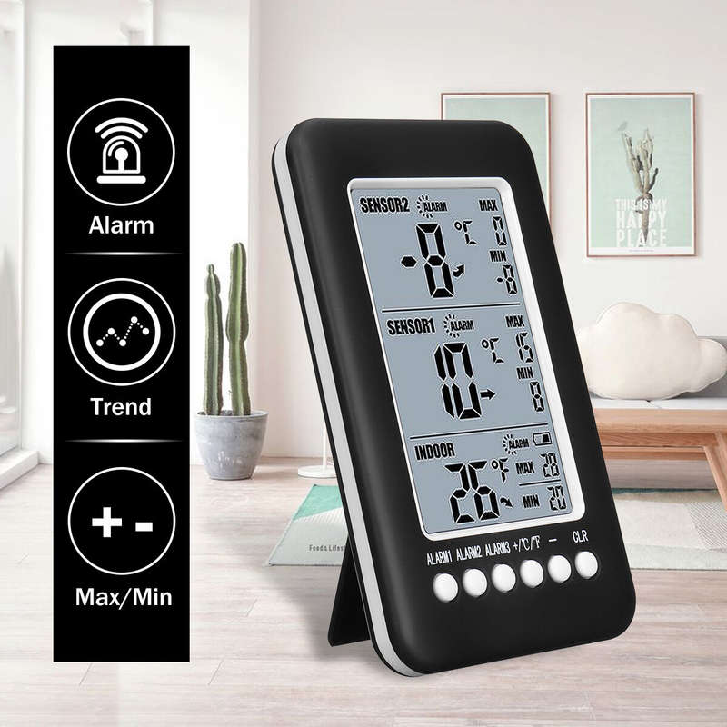 Digital Indoor Outdoor Thermometer Dual Sensor LCD Display with Trend Indicators Max Min Temperature