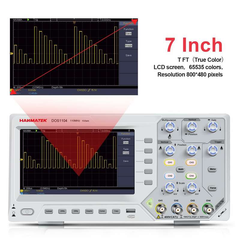 HANMATEK DOS1104 Digital Oscilloscope with 4 Channels and Screen 7 inch / 18 cm TFT-LCD Display Port
