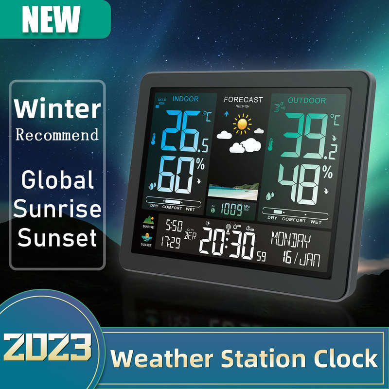 Digital Weather Station Alarm Clock Wireless Indoor Outdoor Thermometer with Atomic Clock Forecast S