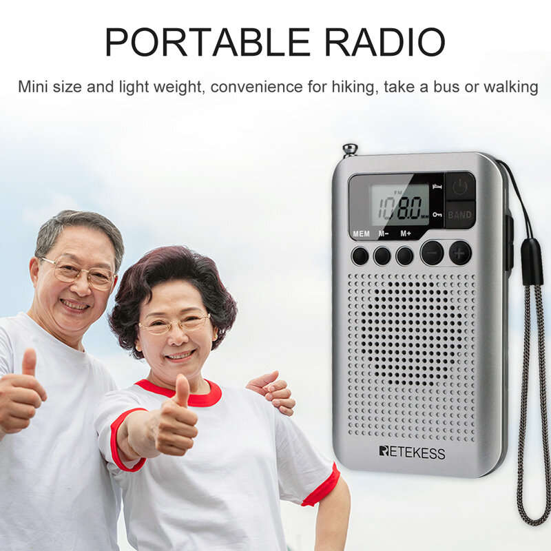 Retekes TR106 Mini Radio Portable Radio FM AM Radio with LCD Display Digital Tuning Speaker Headphon