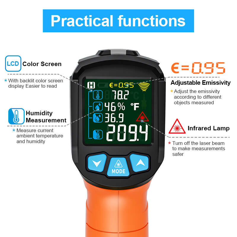 MESTEK Advanced Infrared Thermometer IRO2C Wide Temperature Range (-50C to 800C) Adjustable Emissivi