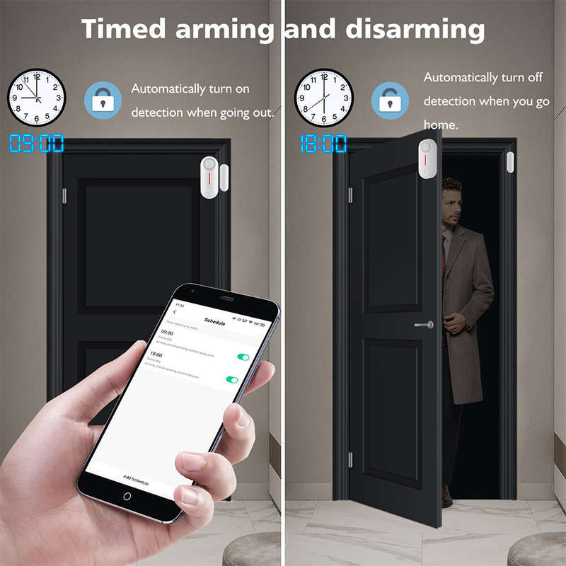 Tuya Smart WiFi Door Window Sensor Door Open/Closed Detectors Sound and Light Alarm Timer Alarming A