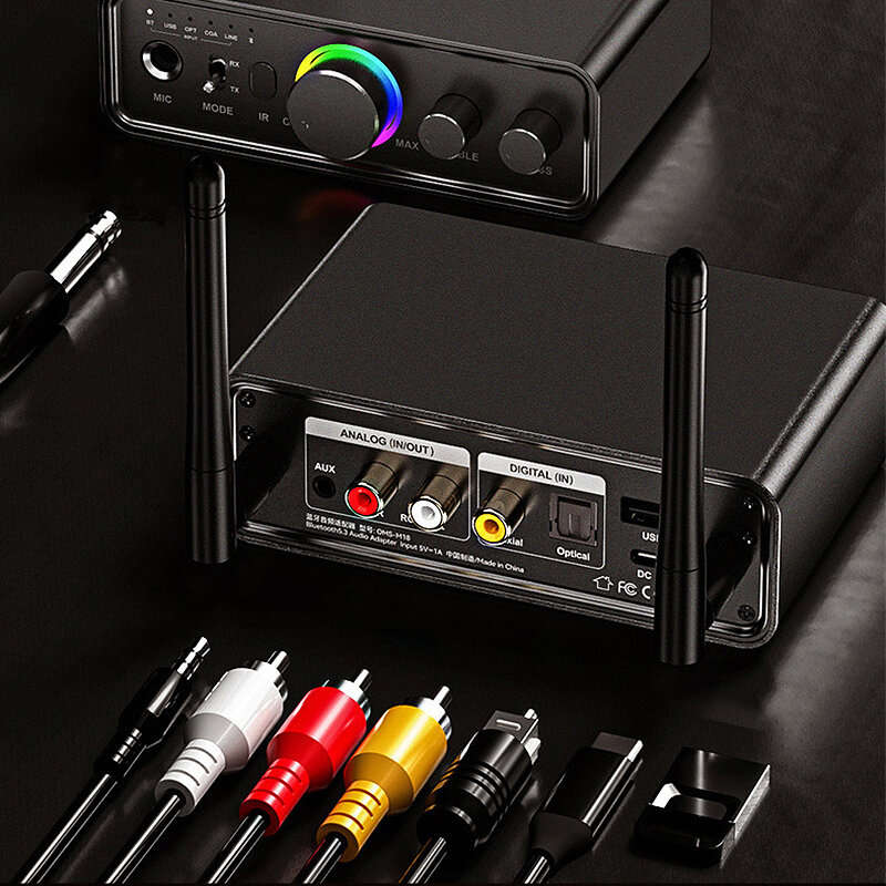 OMS M18 bluetooth V5.3 Audio Receiver Transmitter 3.5MM AUX RCA USB Multi-point Interface RGB Light